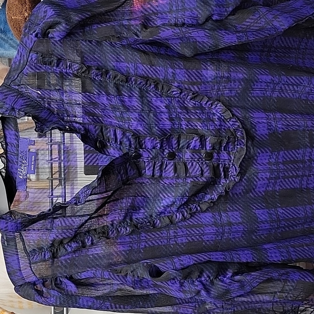 Miley Cyrus Max Azria Purple Plaid Blouse Size Large - Picture 3 of 5